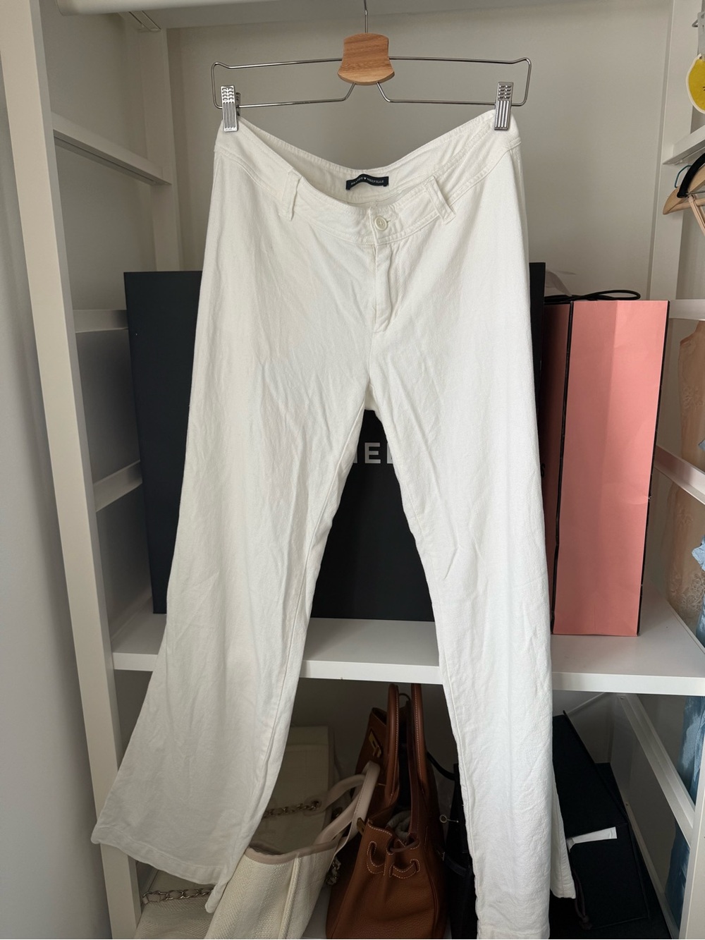 Brandy Melville White Cotton Linen Straight Leg Pants | Mid Low Rise